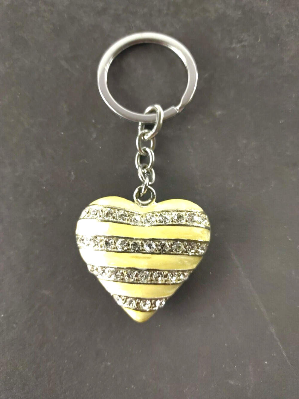 Heart Keychain Cream Enamel Rhinestone Love